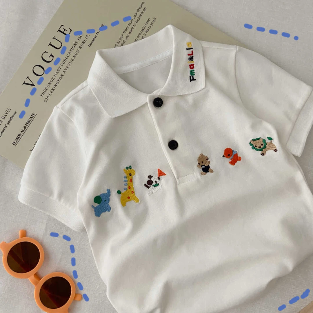 POLO衫男女儿童夏季翻领日系上衣宽松童装inst恤宝宝纯棉短袖T恤