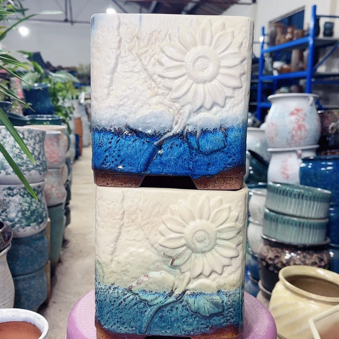 花盆紫砂高20口19 蓝绿