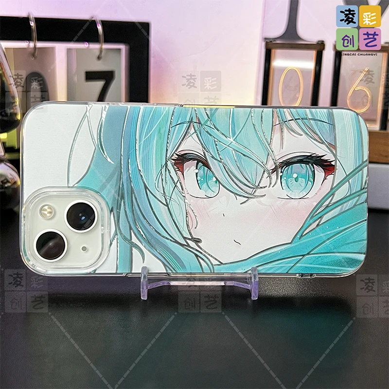 凌彩创艺适用于苹果16小米华为横版初音未来大孔IMD冰川纹壳