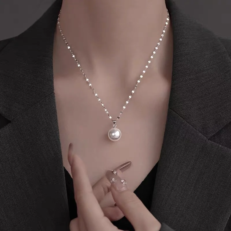 坠链均925银 爆款简约百搭锁骨链精致轻奢小香风暖白珠珠项链