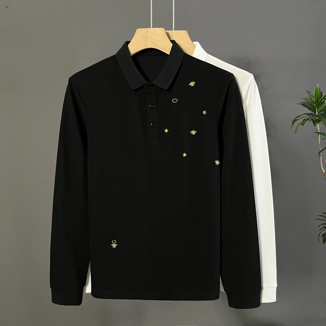 蜜蜂/字母/星星长袖男士秋季打底Polo衫修身百搭休闲翻领上衣T恤