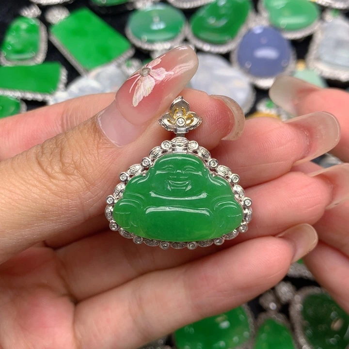 翡翠18K金镶嵌吊坠(不含链)