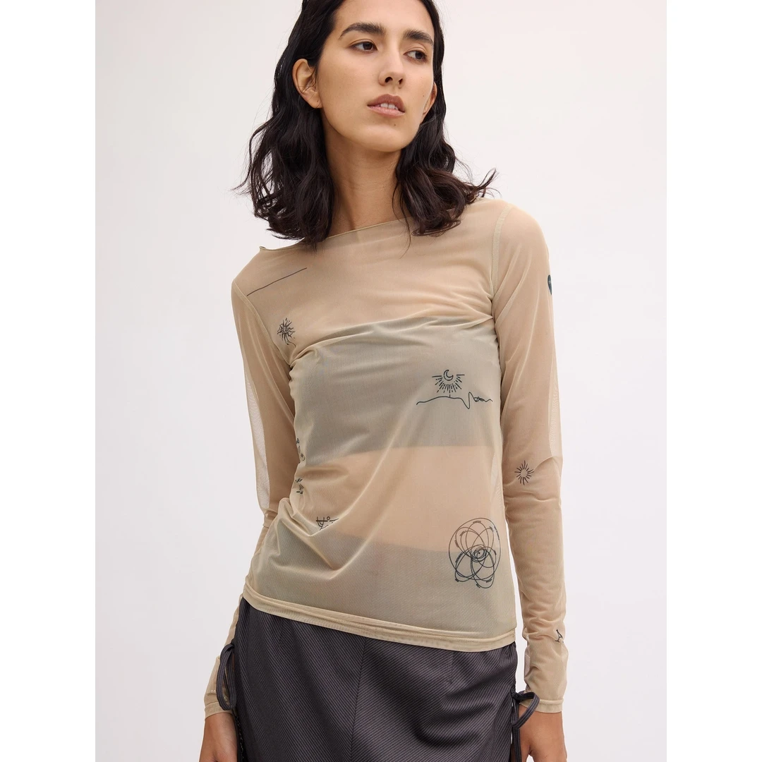 【MonTendre】代 夏季新款 时尚气质休闲紧身背心薄纱图案衬衫套装