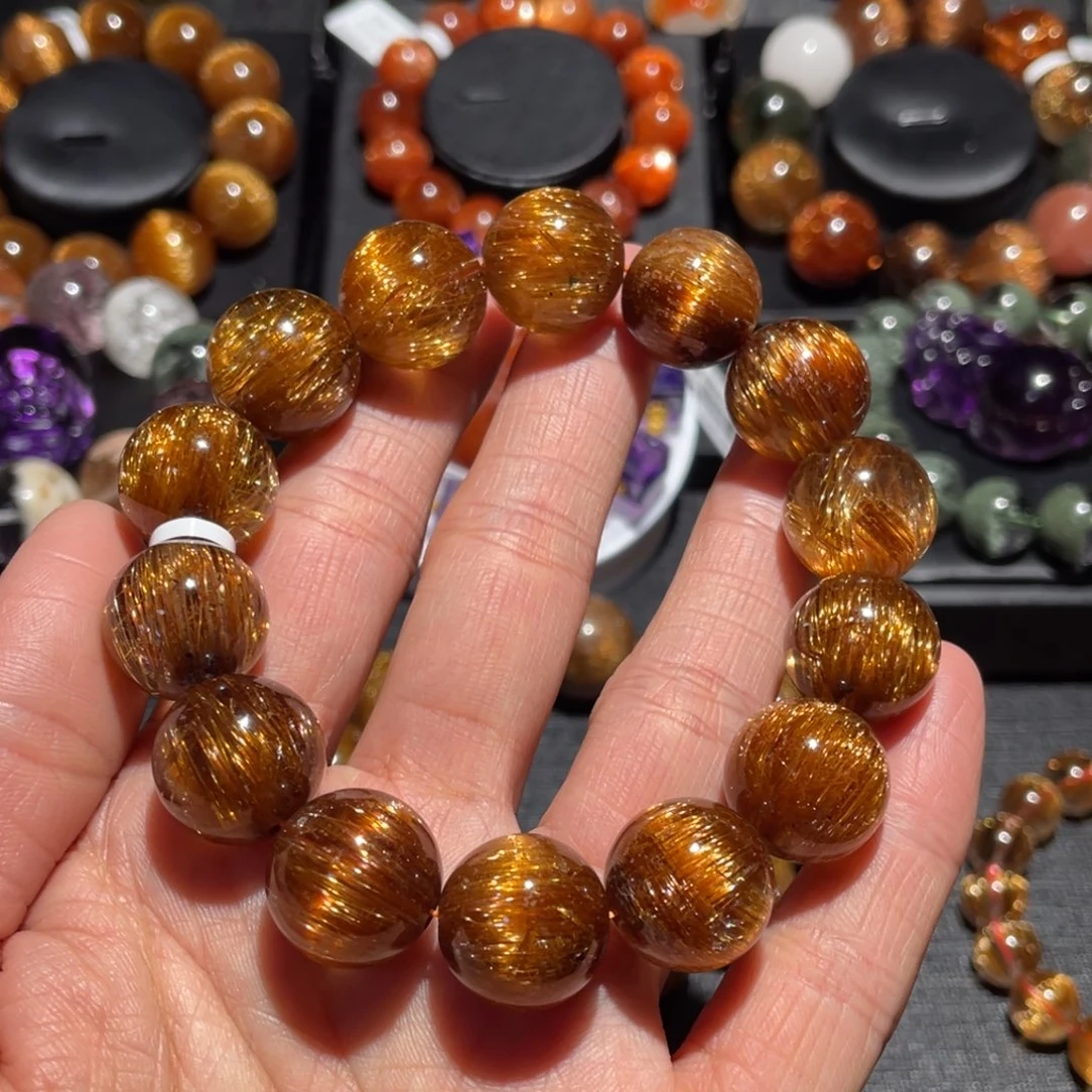 水晶手链未镶嵌小*哥铜顺发手链16mm左右