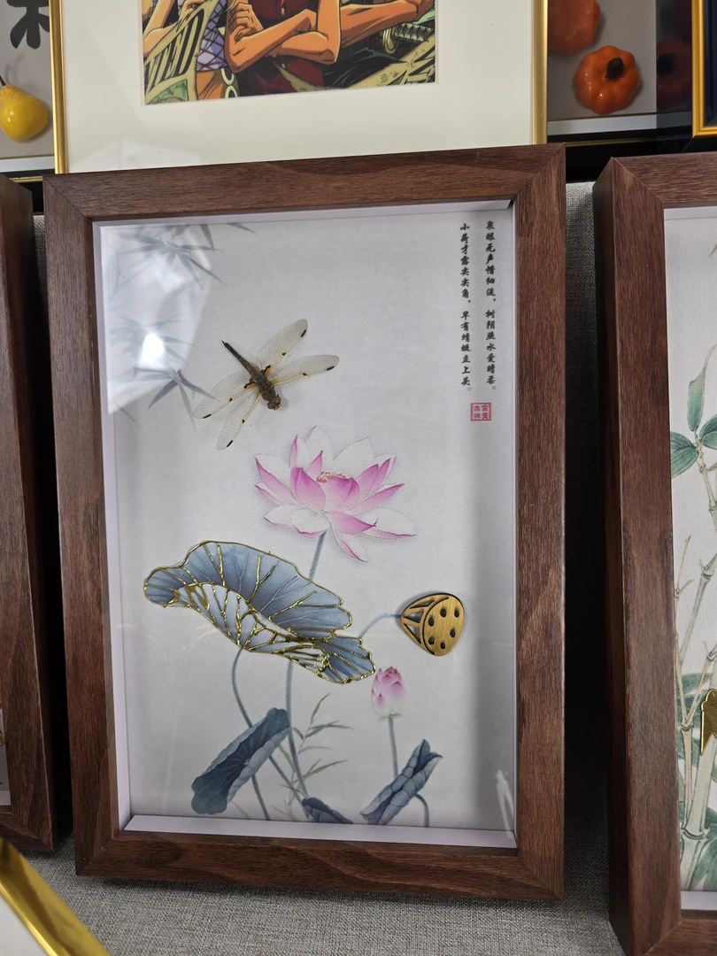 荷花蜻蜓标本实物手工款文艺书法桌面摆台高级感简约设计