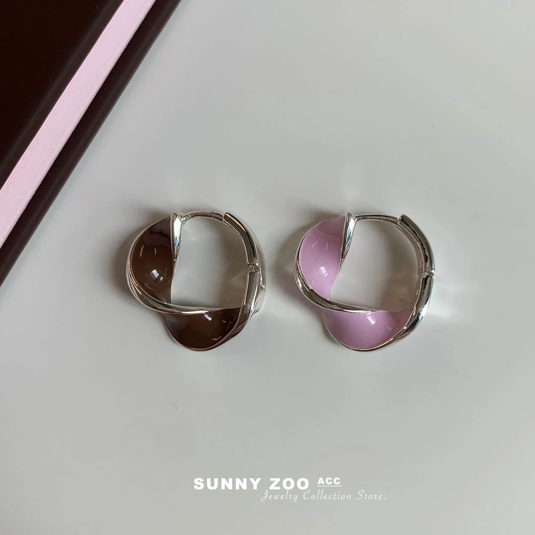 铜合金耳饰 花想容撞色几何滴釉扭曲耳环日韩精致百搭高级感小众