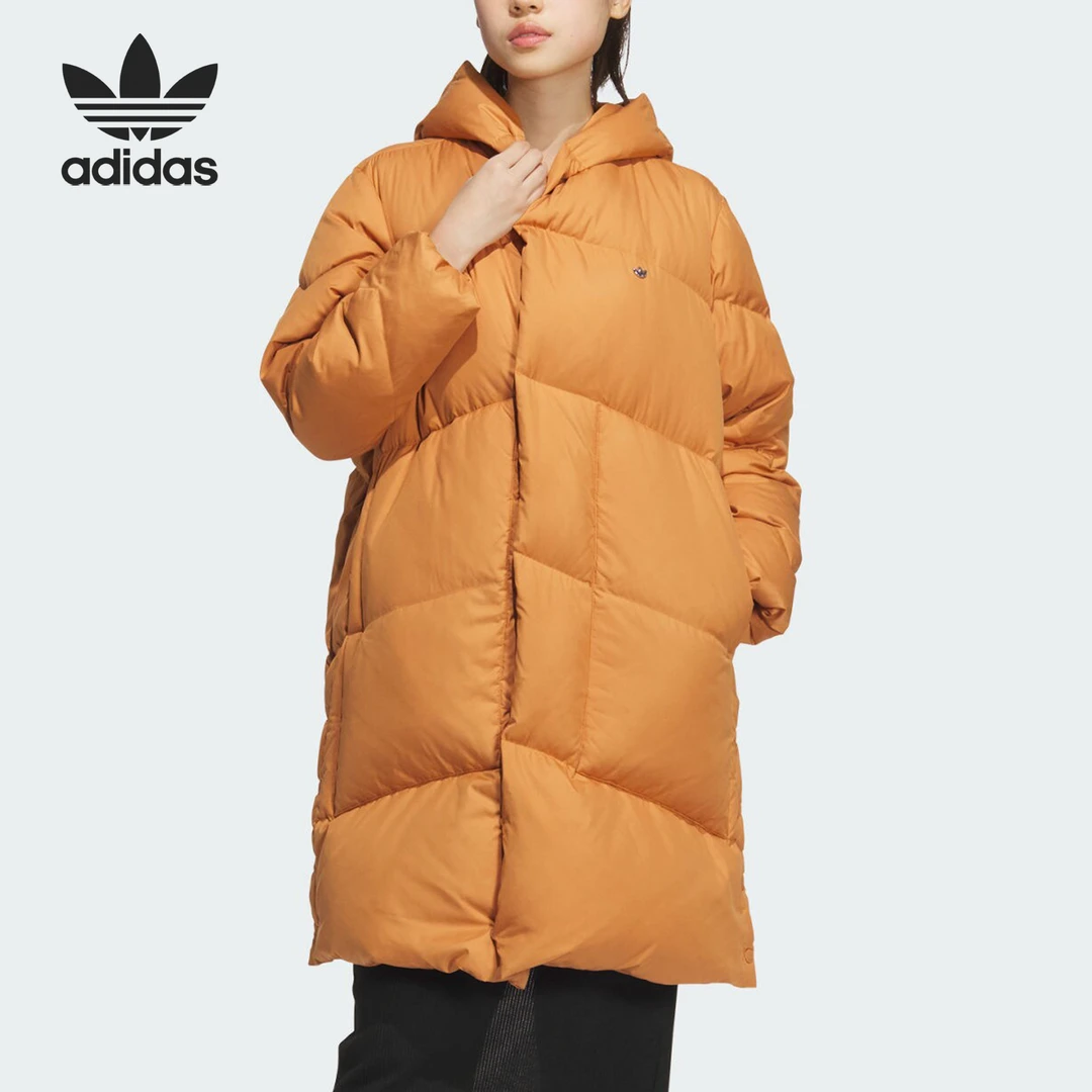 Adidas/阿迪达斯正品三叶草女士时尚保暖连帽鹅绒外套JJ1356