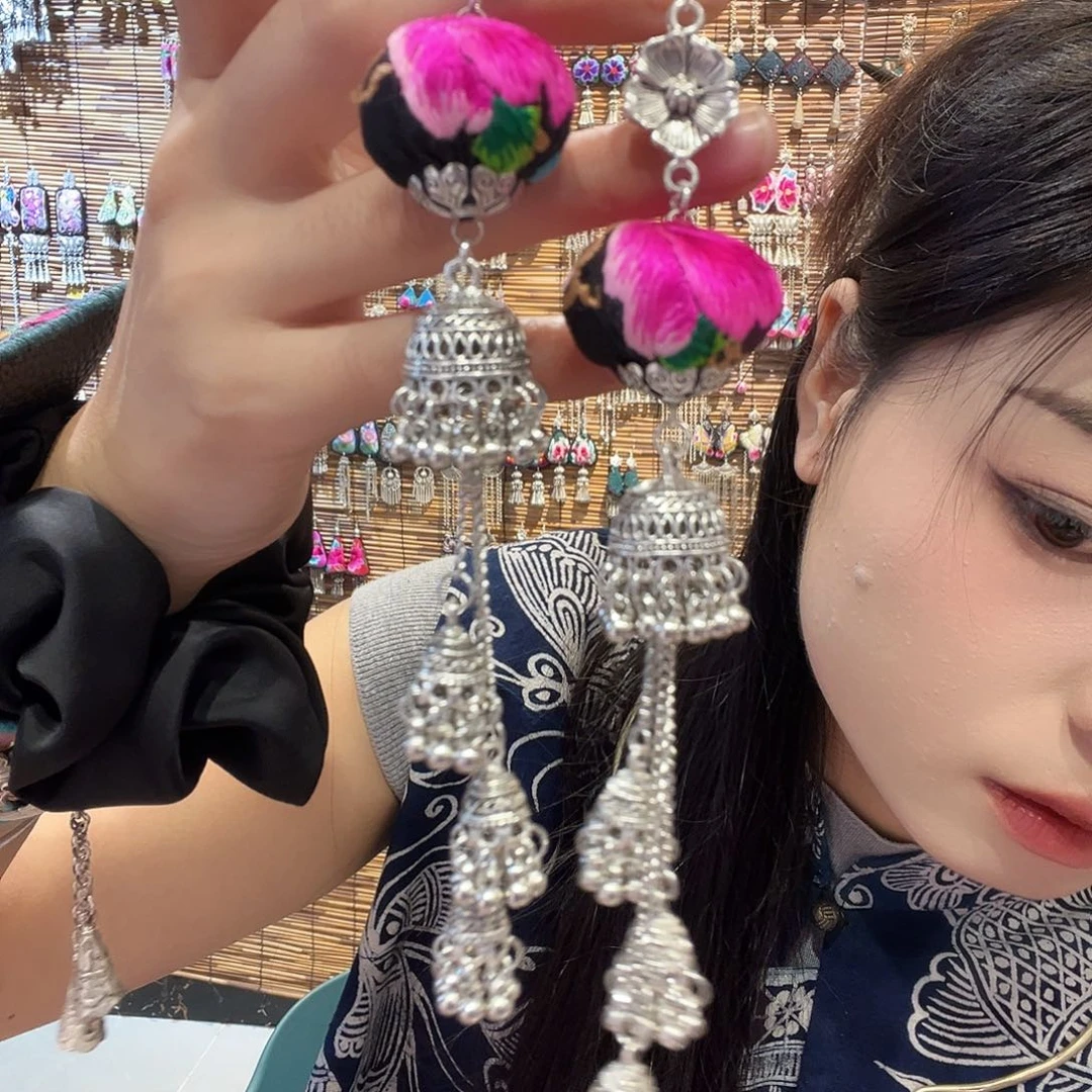 织绣手工刺绣耳环