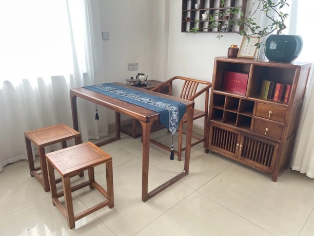 原木餐桌新中式泡茶桌实木桌卯榫简约榫卯结构桌子五件套