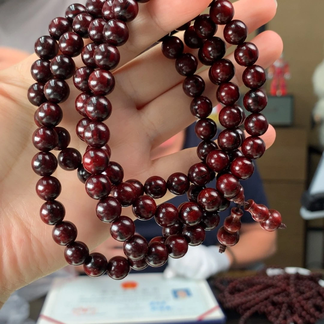 小叶紫檀手串/手链印度小叶紫檀8mm泥料火焰纹多圈