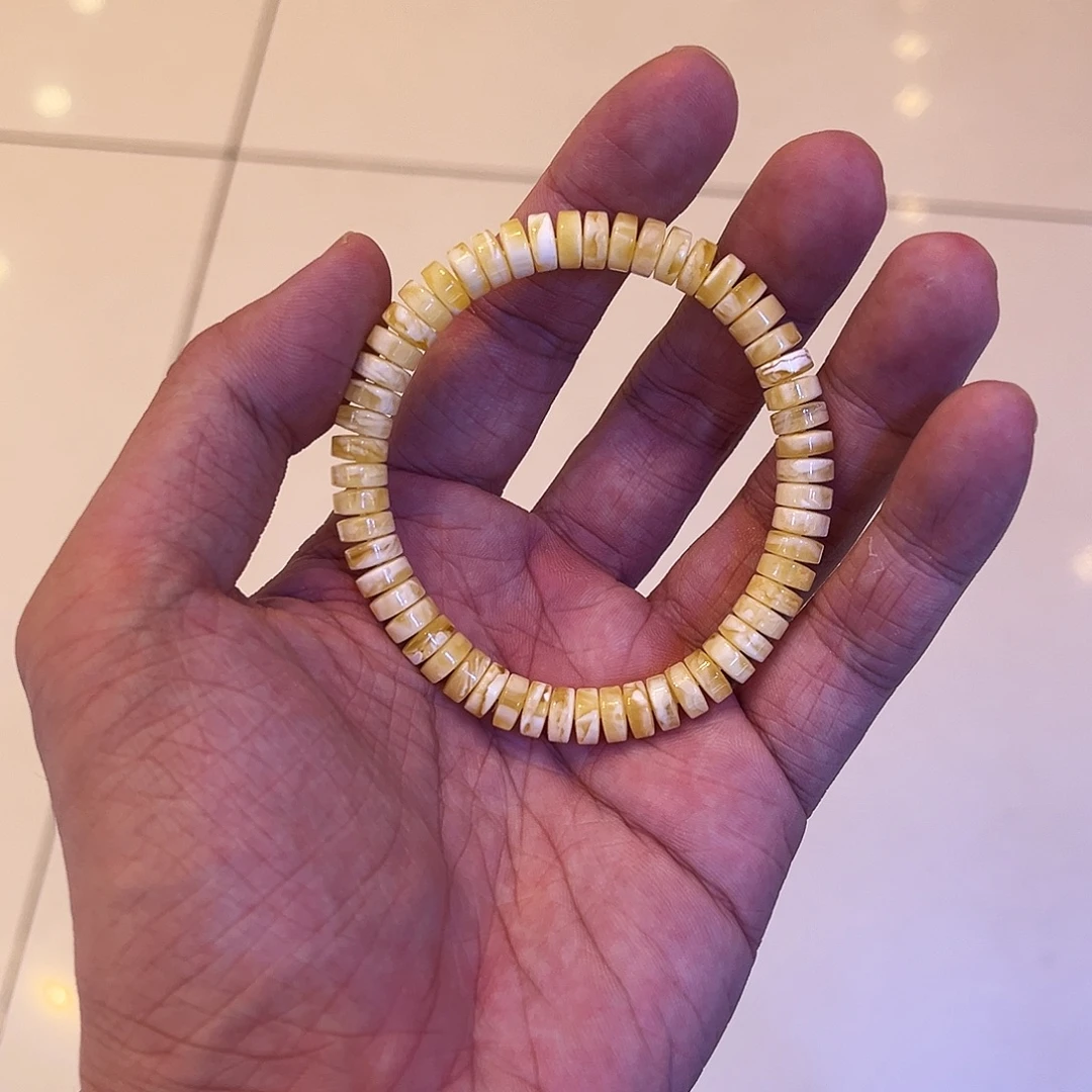 蜜蜡未镶嵌手串妖花药片手串7mm
