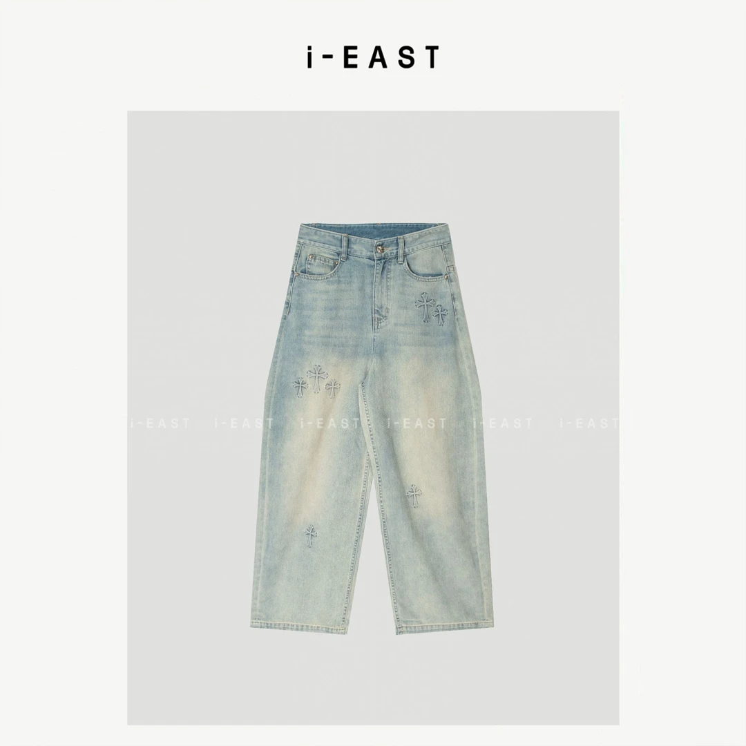 i-EAST 超模裤~复杂做旧设计感牛仔休闲裤-5X K13746