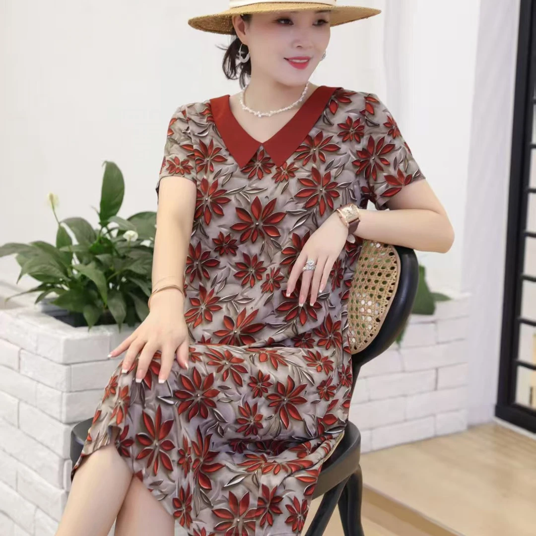 9852-夏季妈妈装时尚舒适显瘦遮肉休闲连衣裙