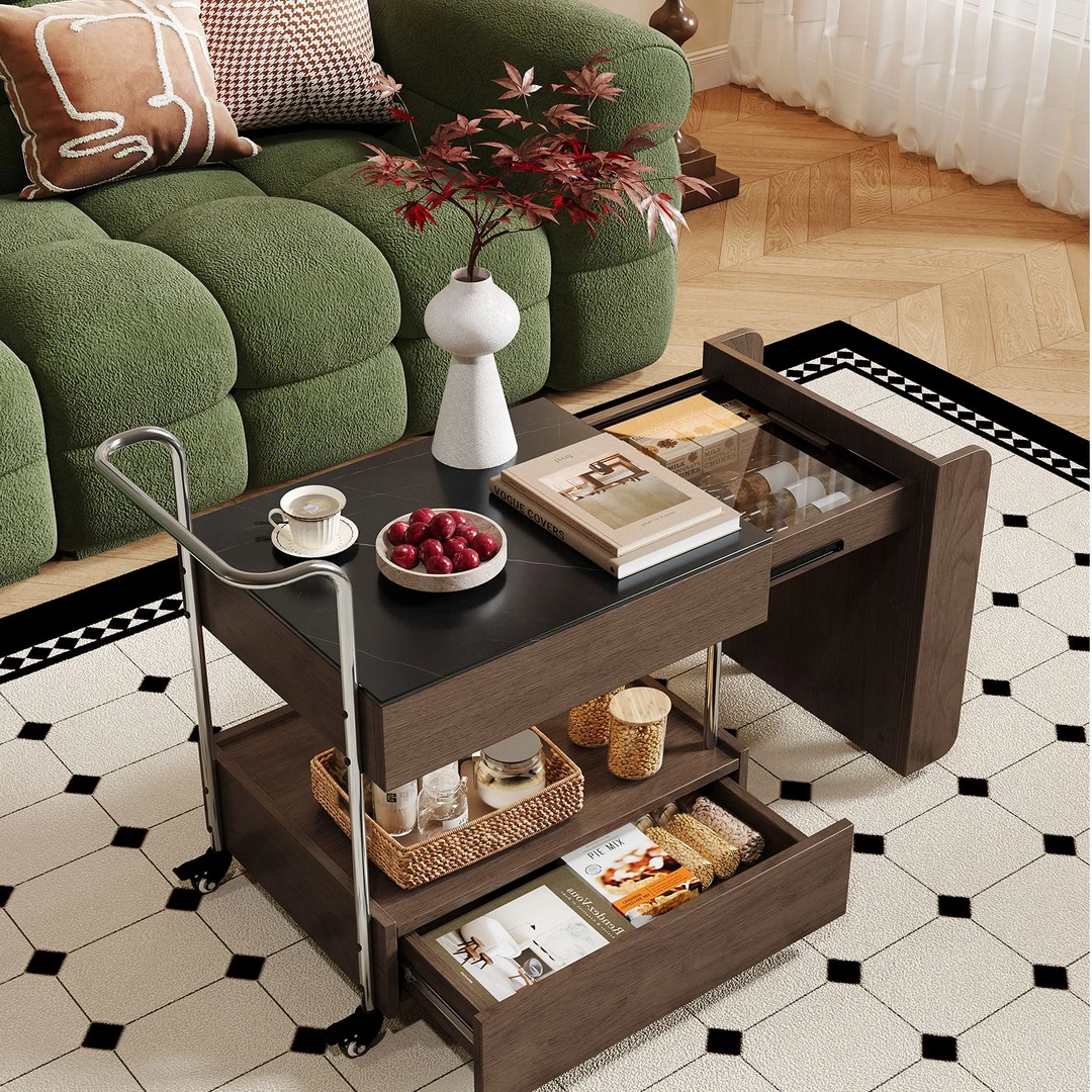 实木伸缩茶几桌2025新款沙发边几卧室床头移动置物架网红家具