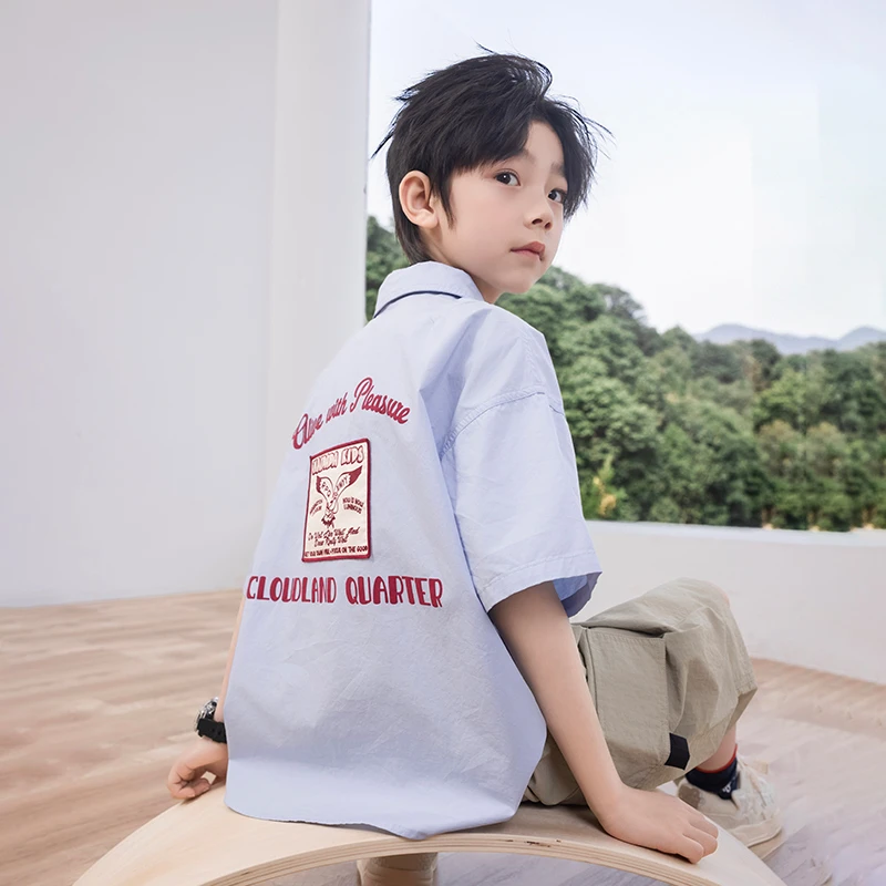 男童衬衫短袖纯棉洋气2025新款男孩中大童夏季休闲帅气衬衣CSW004