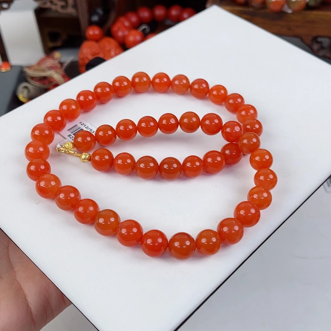 南红玛瑙保山女神链10mm银S925镶嵌蒙***。
