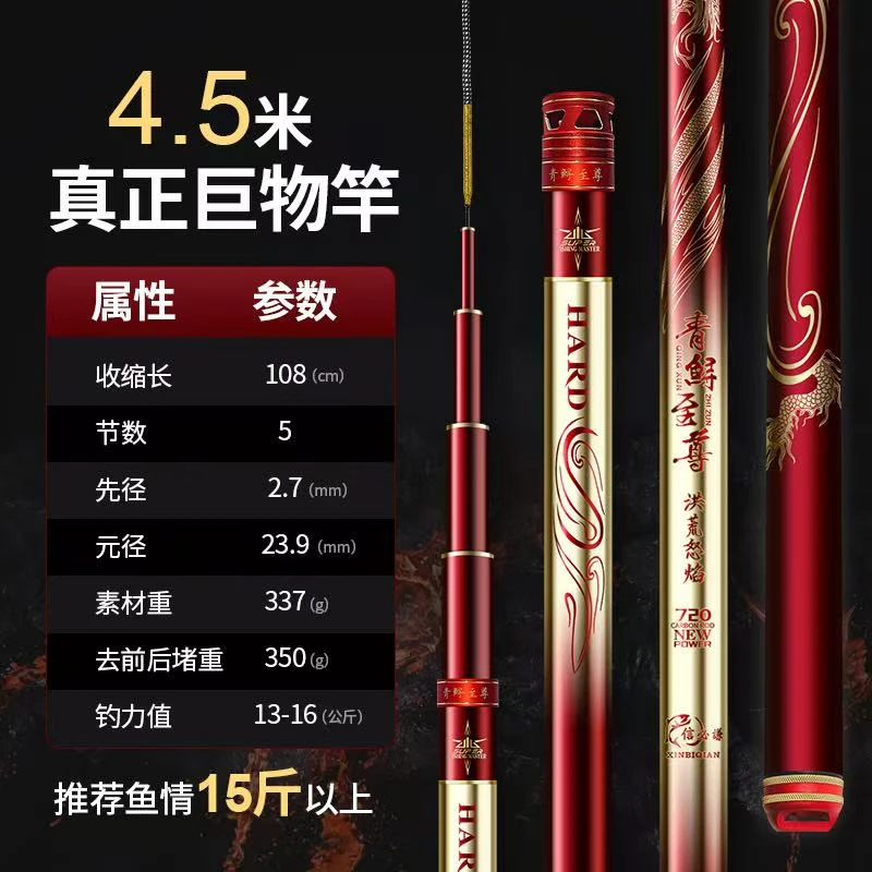 【洪荒怒焰】暴力巨物竿22H超轻超硬青鱼竿鲟鱼龙趸台钓竿