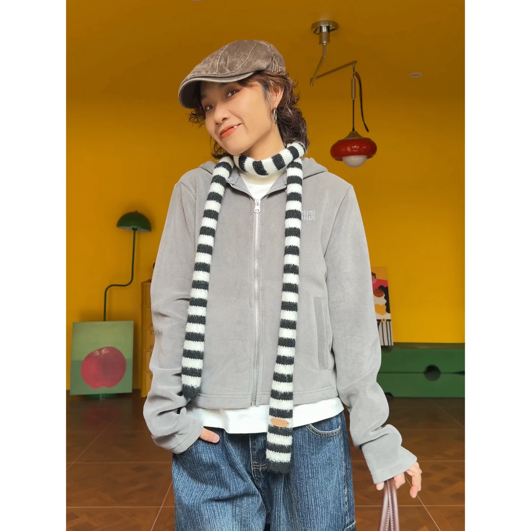 （ 小恶魔摇粒短绒卫衣）美式复古小众原创设计撞色卫衣卡通冬季