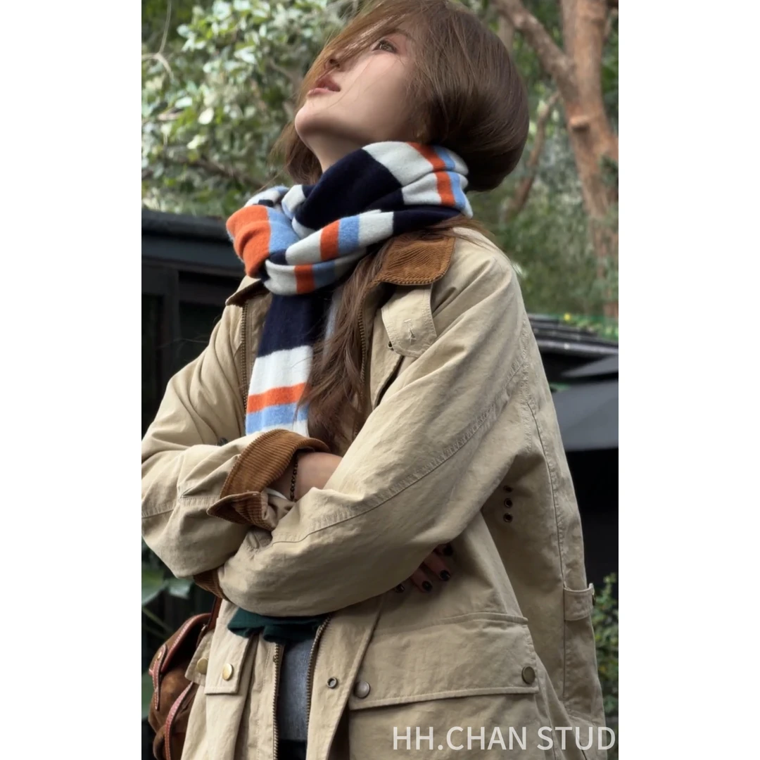 HH.CHAN“西西里”定制棉拼格翻领一手长工装加厚外套HH53J38024