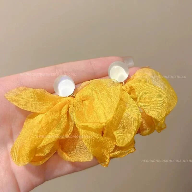 非金属布艺耳饰 晚风轻拂~黄色花朵耳钉新款爆款法式 A084
