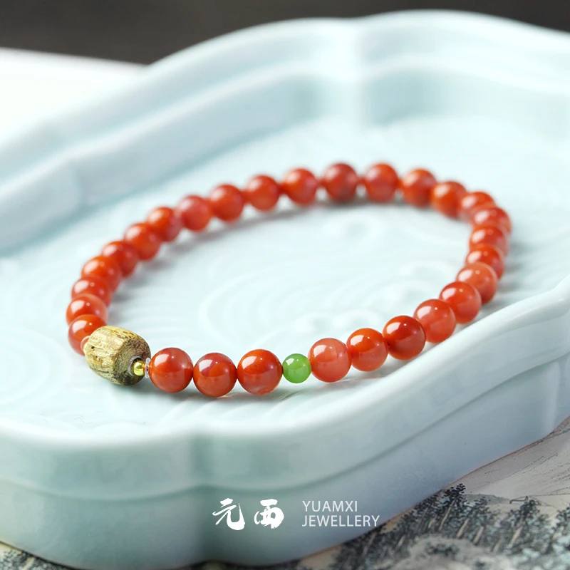 南红瓦西火焰单圈手串 18k金配件 6mm