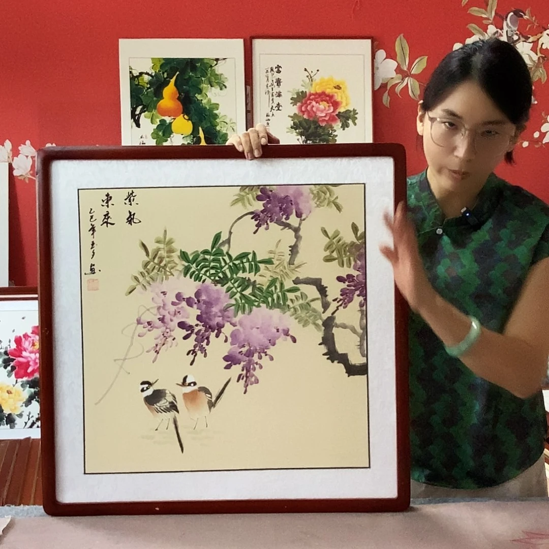 国画手写手绘带框包邮62✖️62国画作品
