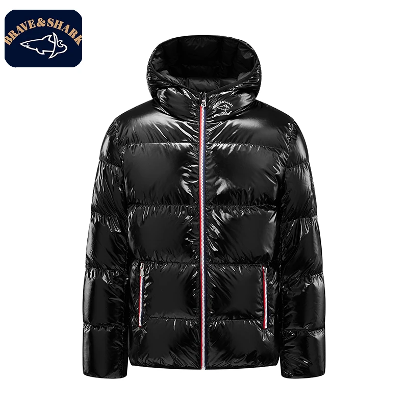 【官方正品】BRAVE&SHARK/勇士鲨鱼羽绒服加厚男亮面连帽冬装