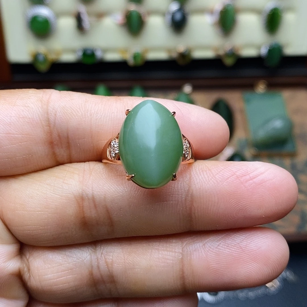 和田玉（碧玉）银S925镶嵌吊坠(不含链)戒指