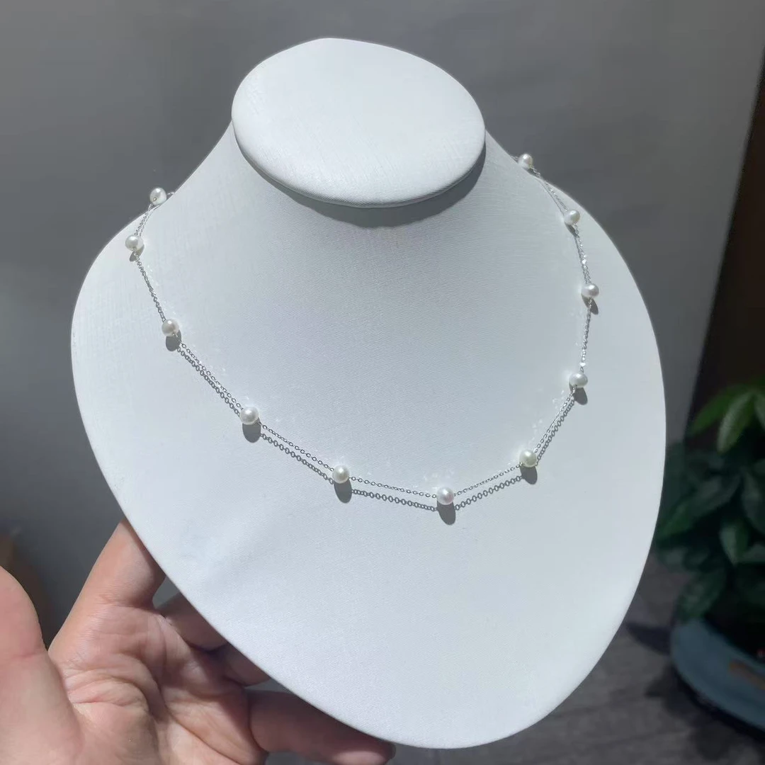 Z19淡水有核珍珠满天星项链通体S925银4-5mm（多样性发其一）