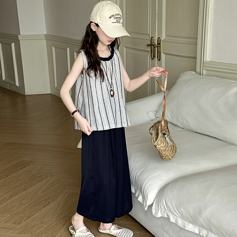 女童夏装轻奢高级感2025新款儿童韩系穿搭中大童背心阔腿裤两件套