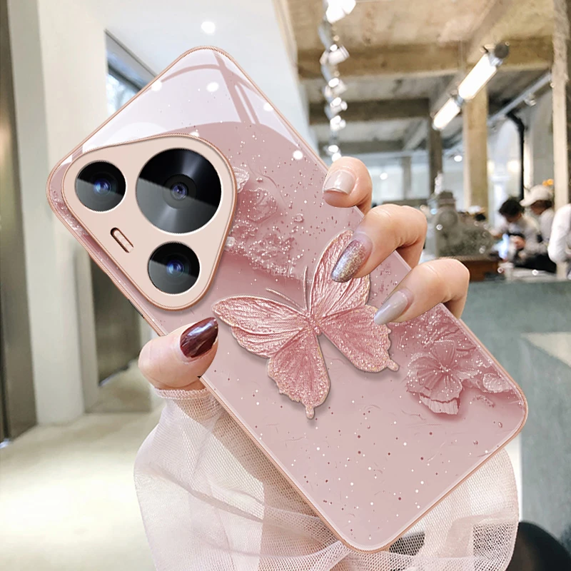 粉金蝴蝶适用华为pura80pro轻奢手机壳p70pro60网红mate80pro70女