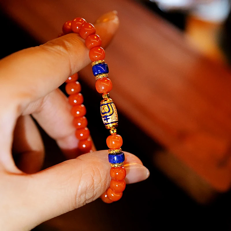 洛奈 • 千里红妆 • 南红&青金石&925银手串 • 6mm （多样性）