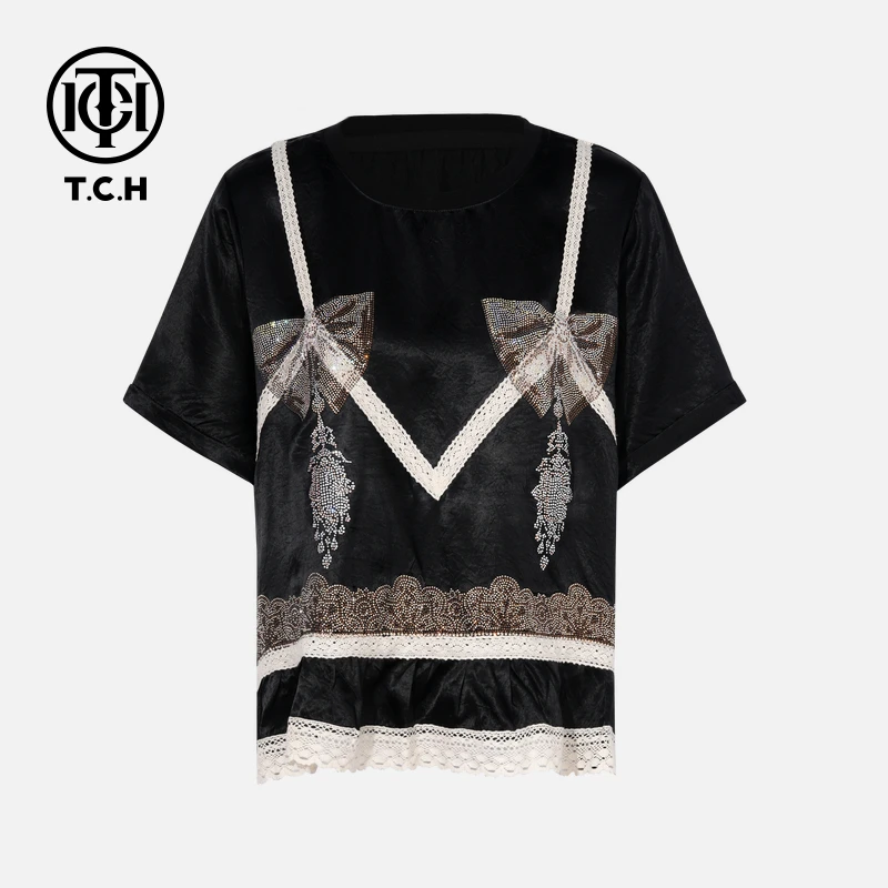 TCH私服烫钻工艺时尚休闲百搭气质舒适T恤女T75B10E5167轻奢tch
