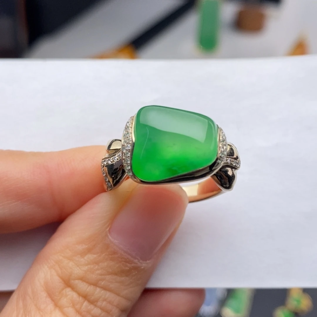 定制翡翠18K金镶嵌  糖果戒指
