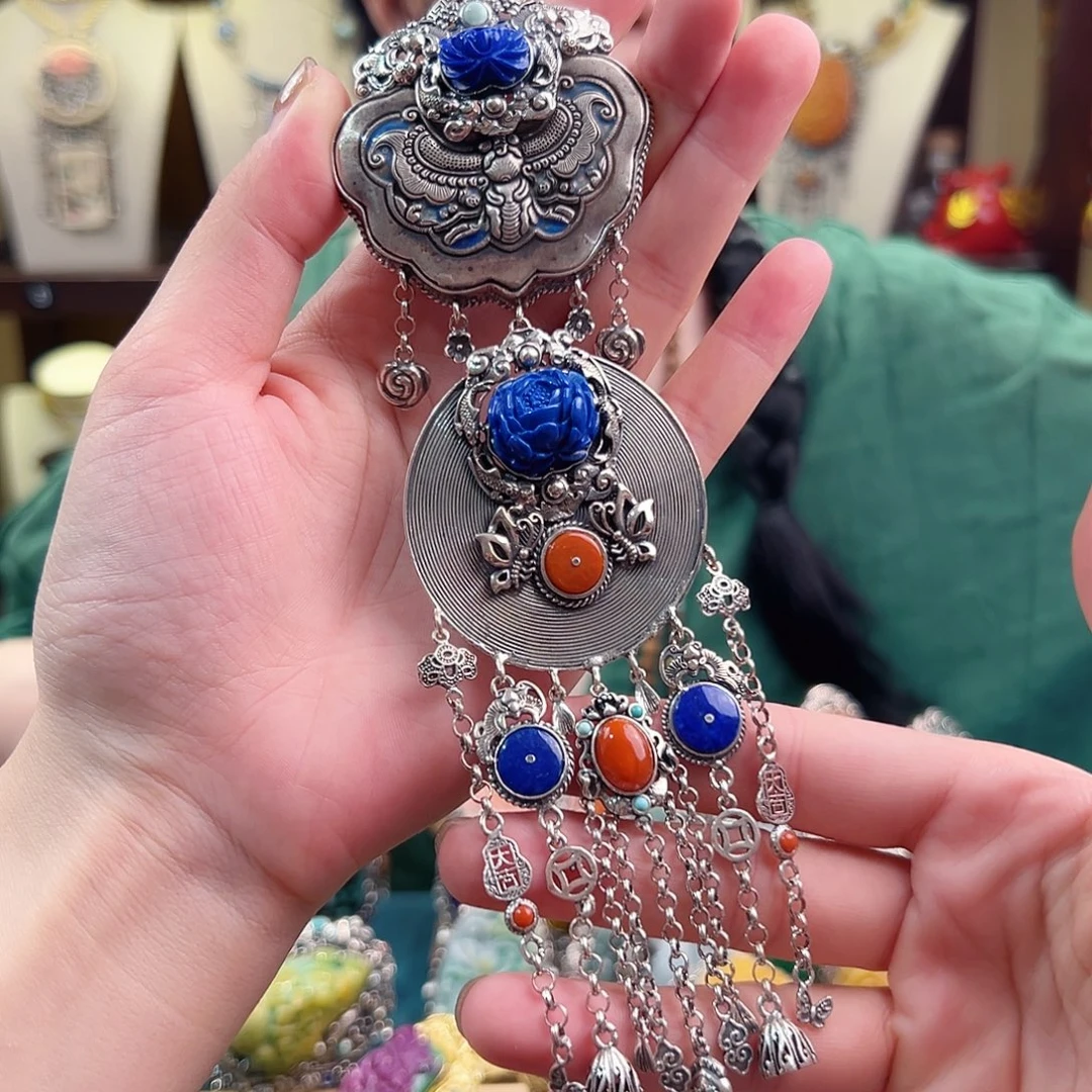 银S925镶嵌青金石吊坠吊坠