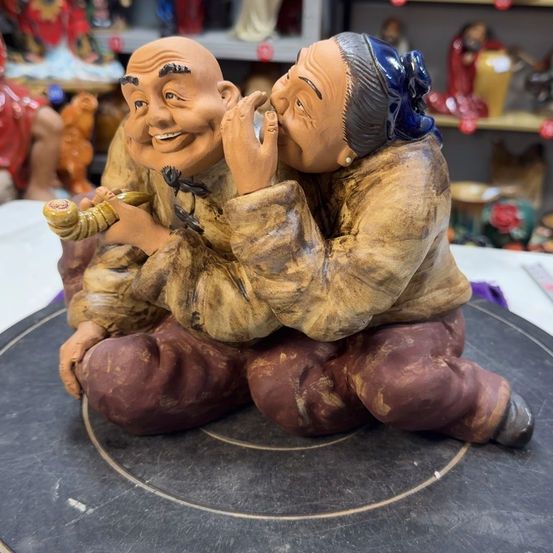 乌***龙石湾窑陶瓷摆件老夫老妻