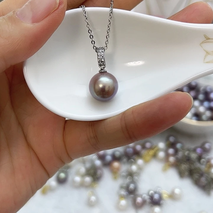 合金淡水珍珠紫珠银色简单钻