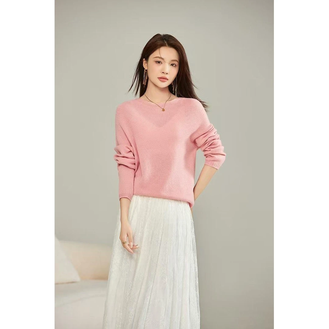 129-【外贸工厂】羊毛女款纯色毛针织衫-6605莫奈粉