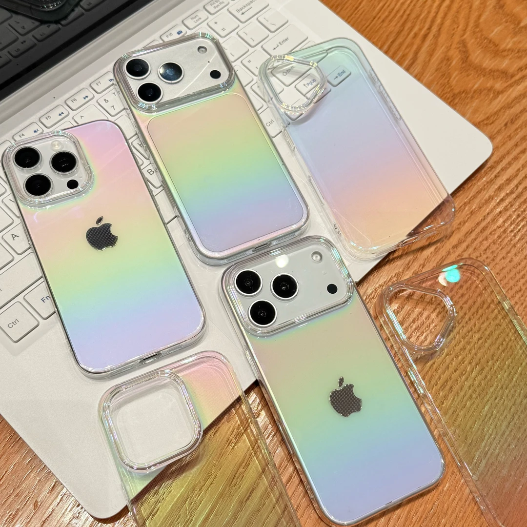 简约新款七彩镭射渐变iPhone17promax苹果16/15手机壳14硬壳13/12