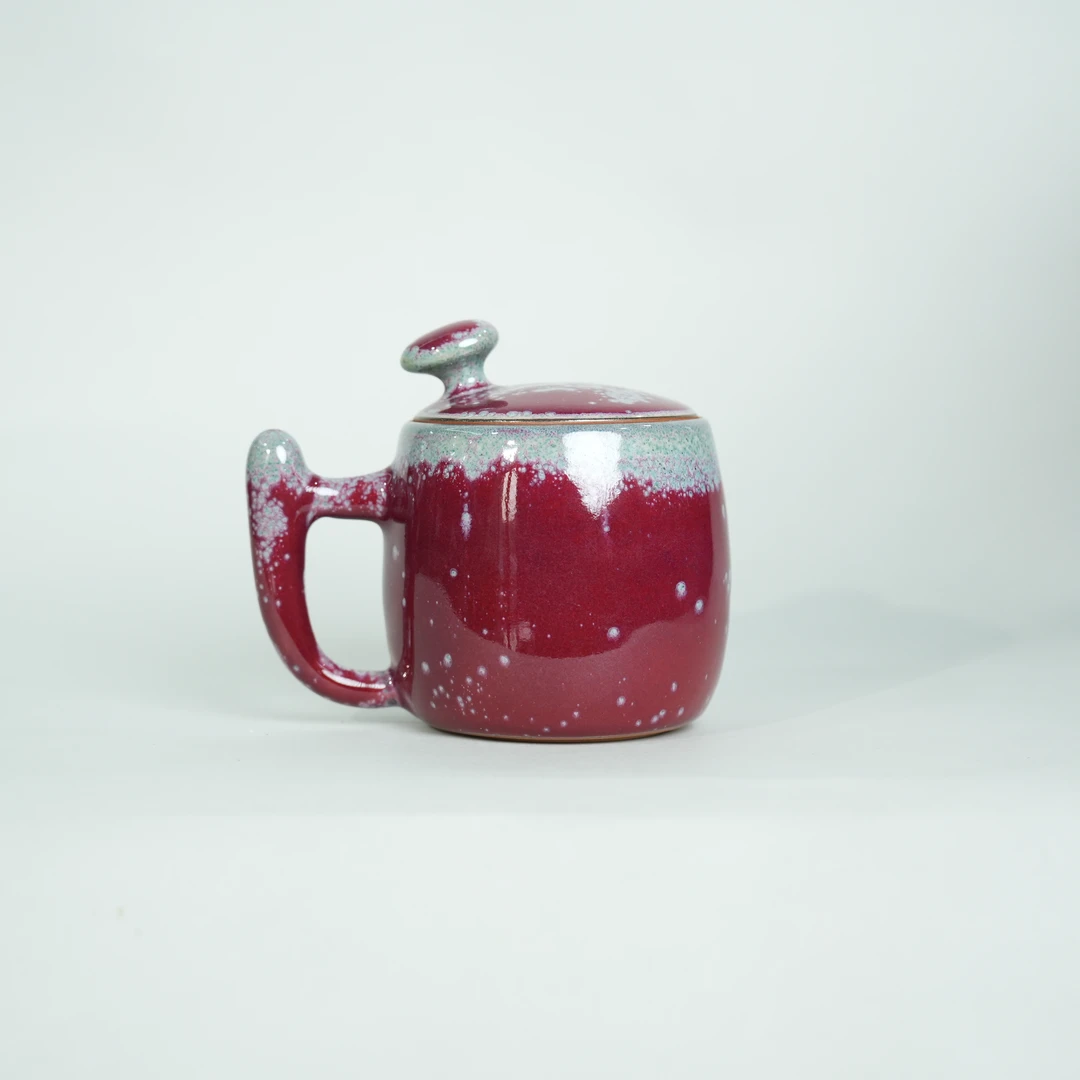 翟群春暖花开釉办公杯300CC手签款陶瓷纯手工精美柴烧壶手捏钧瓷