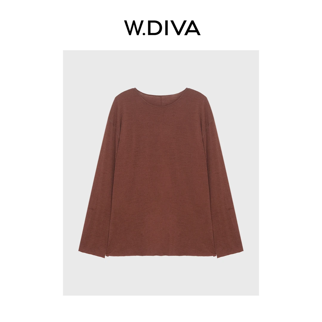 W.Diva【薄暮织语】圆领落肩长袖羊毛T恤纯欲慵懒风女装53T102607