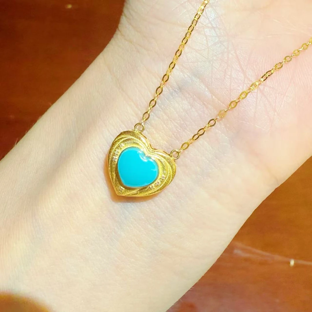 18K金镶嵌绿松石爱心套链项链HNZ11982