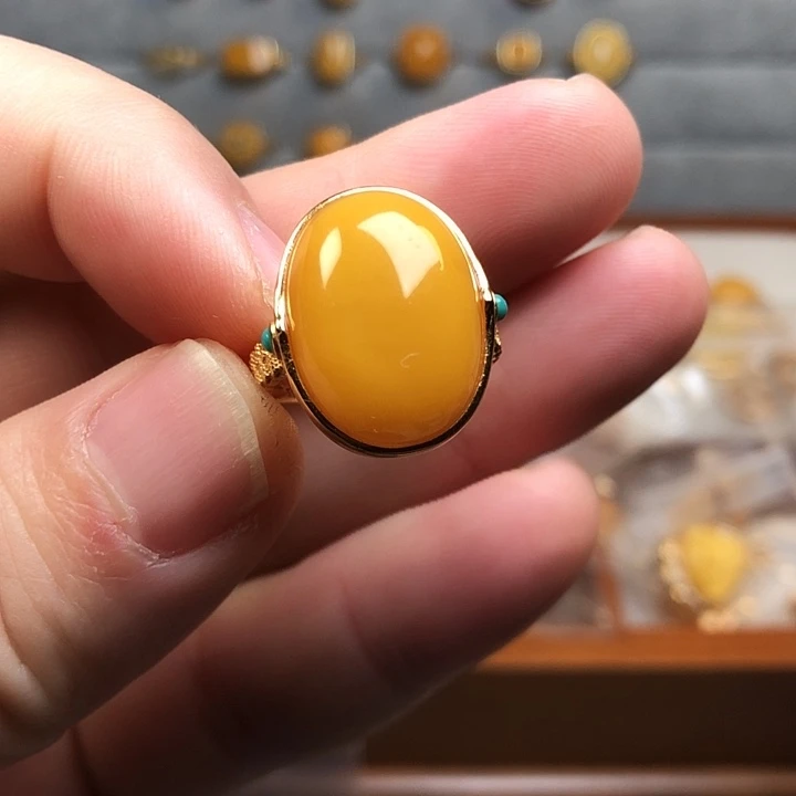 琥珀银S925镀金镶嵌戒指戒指4