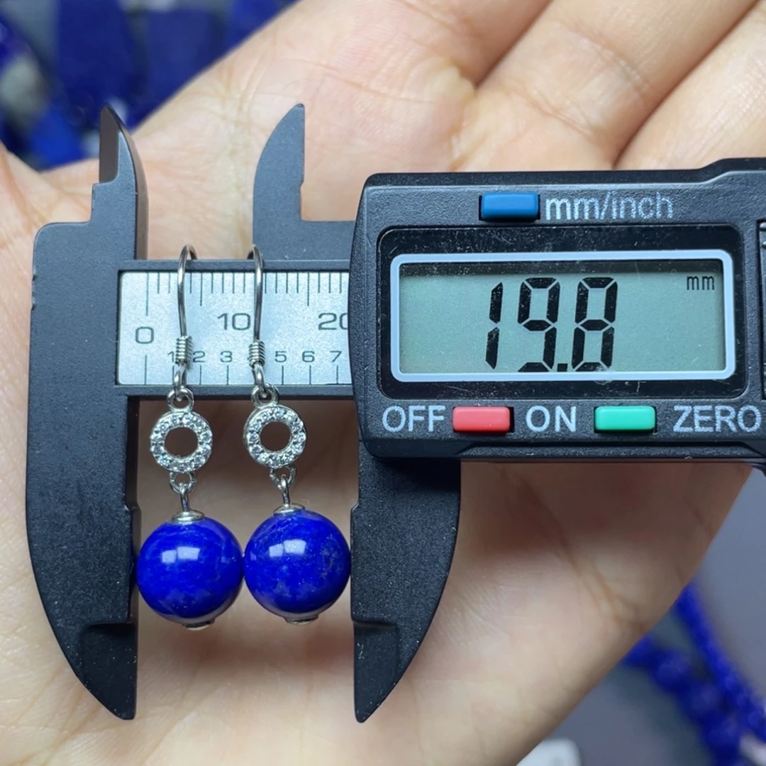 青金石银S925镶嵌10mm耳饰