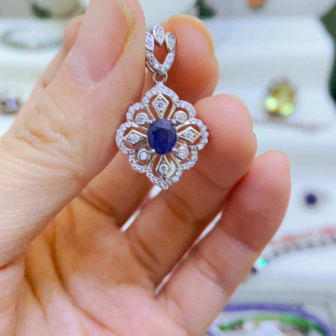 吊坠(不含链)蓝宝石银S925镶嵌