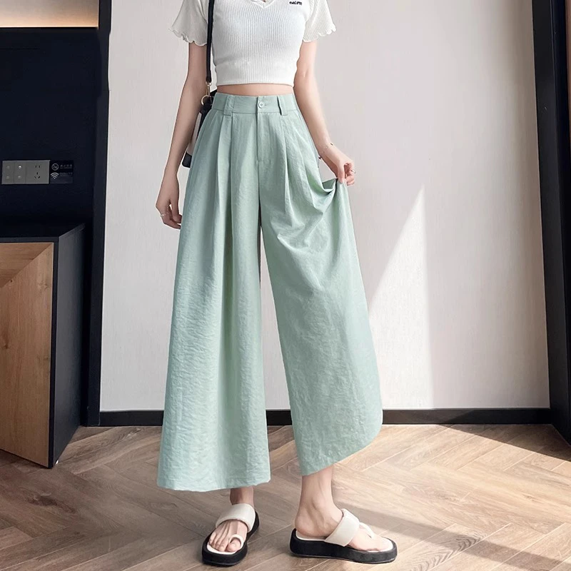 山本冰丝裙裤女夏季薄款2025新款高腰垂感显瘦宽松速干阔腿八分裤