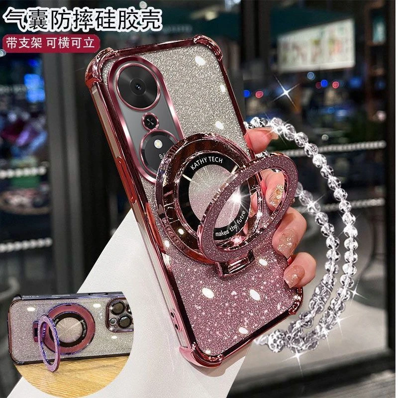 荣耀畅玩70Plus手机壳LOGAN00轻奢女款闪粉四角气囊防摔带镜头膜