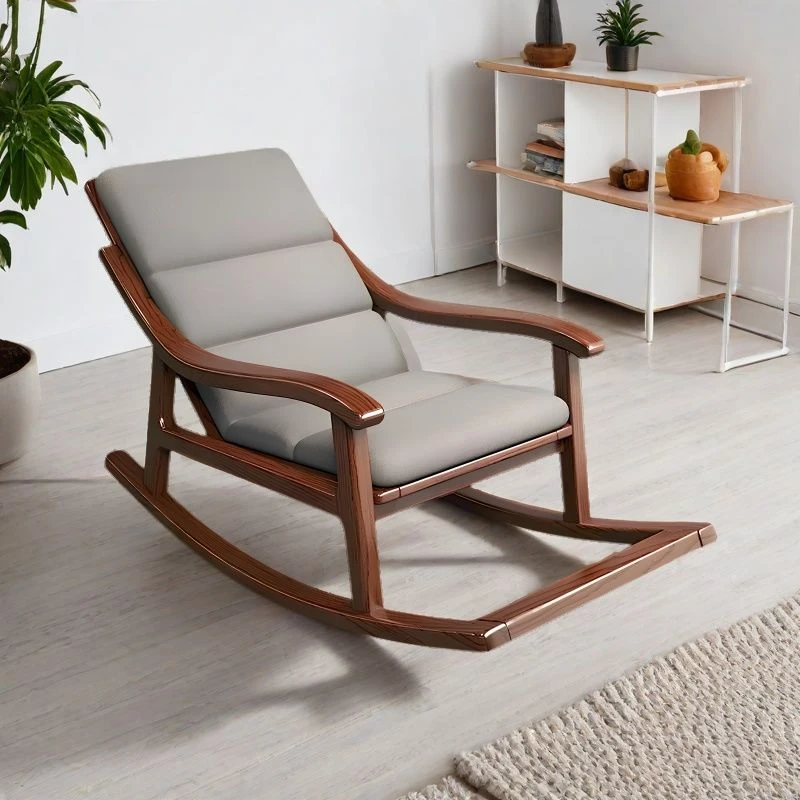 新实木休闲摇摇躺椅中式逍遥椅家用客厅大人摇椅懒人阳台脚踏圆几