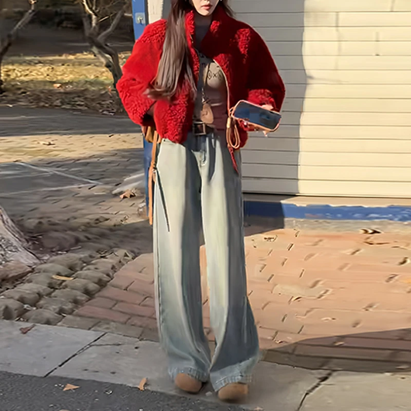 韩系一整套穿搭女2026冬季新款时尚简约风长袖外套牛仔裤减龄套装