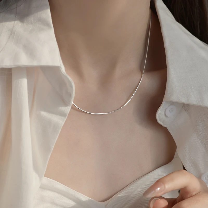 链子足银 990足银蛇骨项链女2025精致时尚锁骨链冷淡风颈链素链